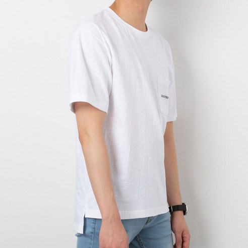 고스트리퍼블릭 남성용 쿨링 슬라브 트임 포켓 오버핏 반팔티셔츠 GT-3158, 화이트