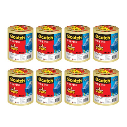 쓰리엠 스카치 포장용 박스테이프 3625V 48mm x 25m 3p, 투명, 8개입