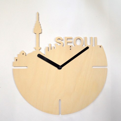 다니우드 서울 이니셜 크로스 블랙바늘 벽시계, 자작나무