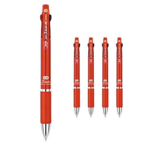 자바펜 제트3볼 M 멀티펜 0.38mm, 레드, 5개