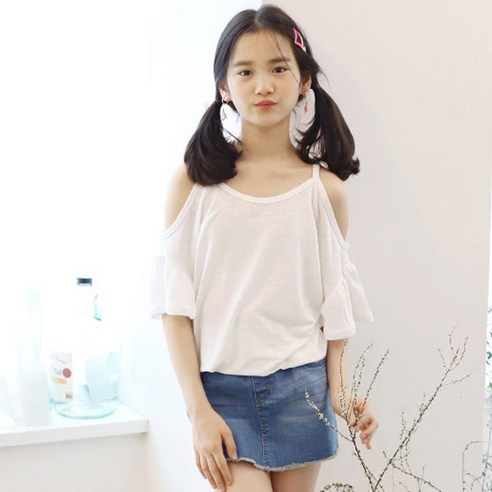 또래친구 여아용 마랑 트임 티셔츠, 화이트