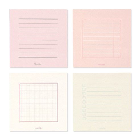 왈가닥스 데일리 스퀘어 메모패드 warm 4종, ruled-pink, checklist-beige, grid, college ruled-coral, 1세트