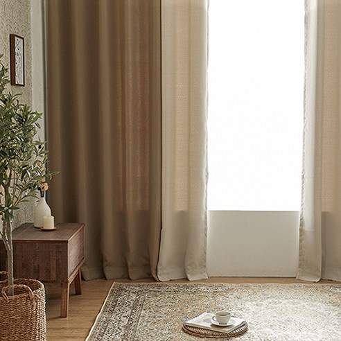 쉬즈홈 트루디 아일렛 암막커튼세트 중형 2p + 중형코디 2p + 모던커튼봉 15자, 브라운 + 아이보리
