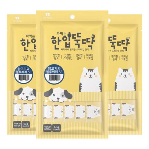 한입뚝딱 반려동물 한입뚝딱 짜먹는 간식, 혼합맛(닭고기/블루베리), 60g, 3개