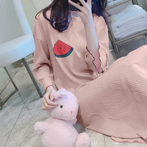 저스틴 여성용 루즈핏 긴팔 원피스 잠옷