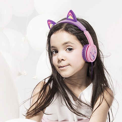 엑토 LED 캣츠 어린이 청력보호 헤드폰, 밀폐형 유선 헤드폰, 로켓배송, 청력보호, 안전한 음악 청취