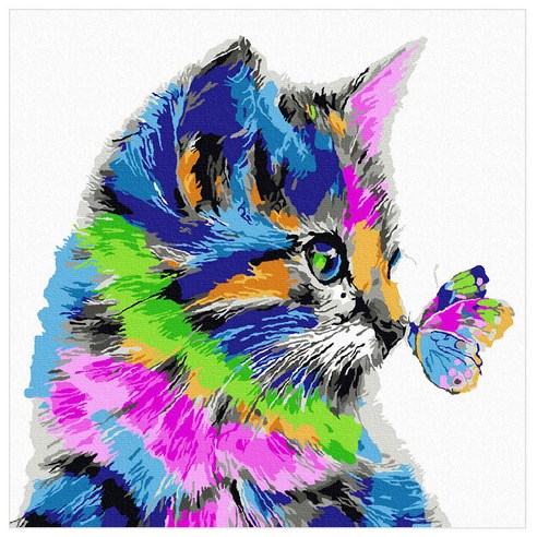 아트조이 DIY 명화그리기 물감 2세트 + 붓 2세트 나비와 고양이 30 x 30 cm, 혼합 색상