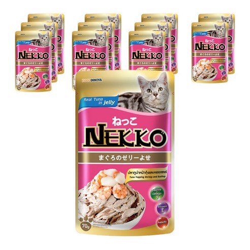 네코 필수영양소 고양이 간식, 참치 토핑 새우 가리비, 12개