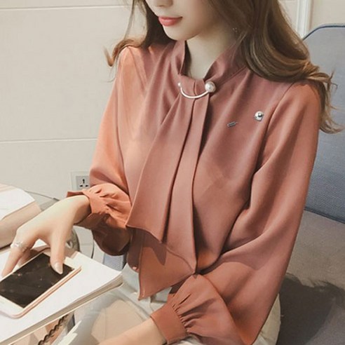 포플러앤씨 아리 타이리본 블라우스 진주코사지