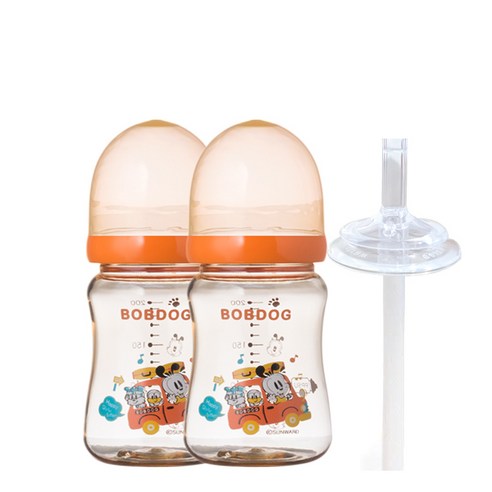 리틀밥독 PPSU 노꼭지젖병 200ml 트윈팩 + 교체용 빨대, 노꼭지, 오렌지, 1개