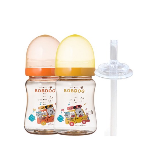 리틀밥독 PPSU 노꼭지젖병 200ml 트윈팩 + 교체용 빨대, 노꼭지, 오렌지, 옐로우, 1개