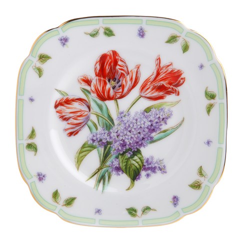 로얄알버트 보타니칼 골드 PLATE SQUARE, TULIPS + LILACS