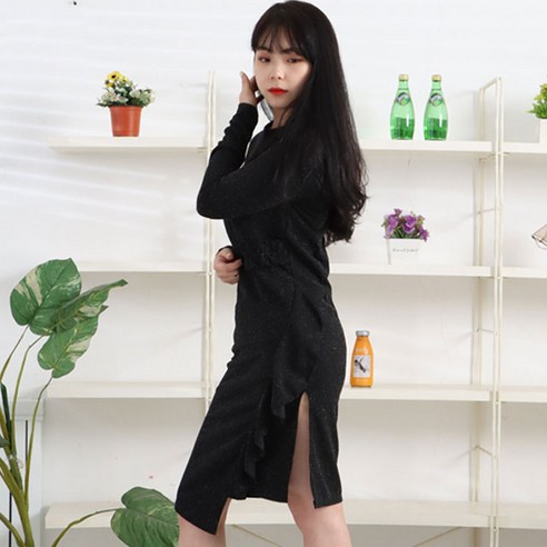 페이퍼먼츠 인어라인 프릴 펄 롱 슬리브 원피스 6912