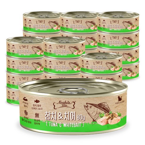 앱솔루트바이트 고양이 간식 참치캔 80g, 참치 + 치어맛, 24개