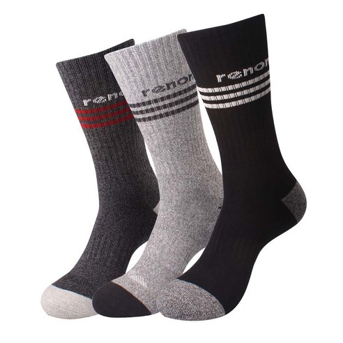 레노마 남성용 스포츠 등산 장목양말 P타입 3족, 블랙, 3개