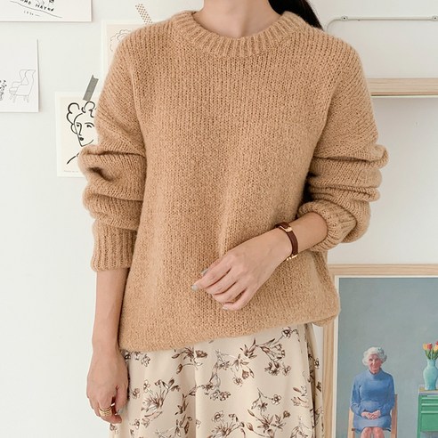 아모르데이 여성용 히릿라운드 민자 심플 소프트 스웨터