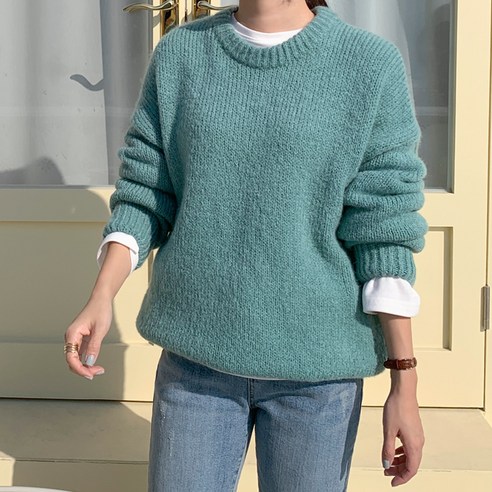 아모르데이 여성용 히릿라운드 민자 심플 소프트 스웨터