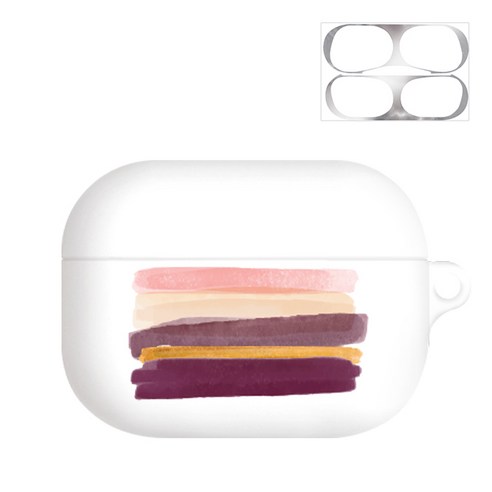 바니몽 컬러아크릴 실리콘 에어팟프로 케이스 + 철가루 방지 스티커, 플럼컬러