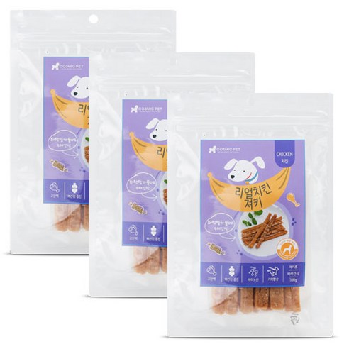 코스믹펫 강아지 수제간식 리얼져키 100g, 치킨, 3개