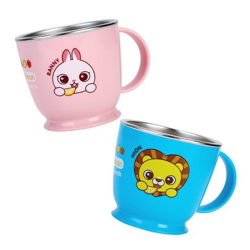 에디슨 프렌즈 논슬립 스텐 한손컵, 토끼, 사자, 1세트 컵/텀블러/와인용품 에디슨 프렌즈 논슬립 스텐 한손컵, 토끼, 사자, 1세트 컵/텀블러/와인용품