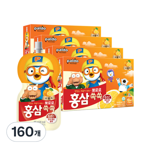 팔도 뽀로로 홍삼쏙쏙 오렌지맛 음료, 100ml, 160개