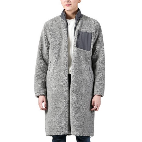 단군 남성용 뽀글뽀글 롱후리스 코트, 그레이