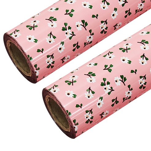 포포팬시 미니플라워 비닐 증착 롤 포장지 중 37.5cm x 20m, 핑크, 2개