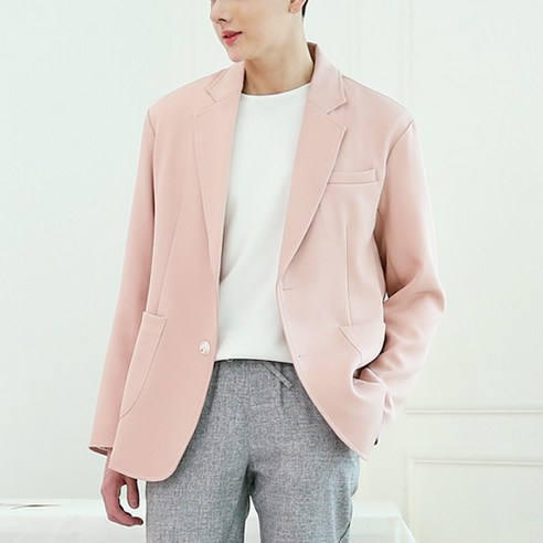 단군 남성용 베이직 세미 오버핏 투버튼 자켓, 핑크