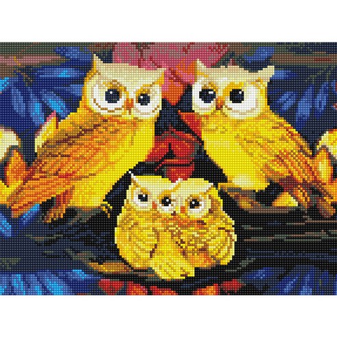 아트조이 DIY 보석십자수 캔버스형 30 x 40 cm, 황금부엉이 가족, 1개