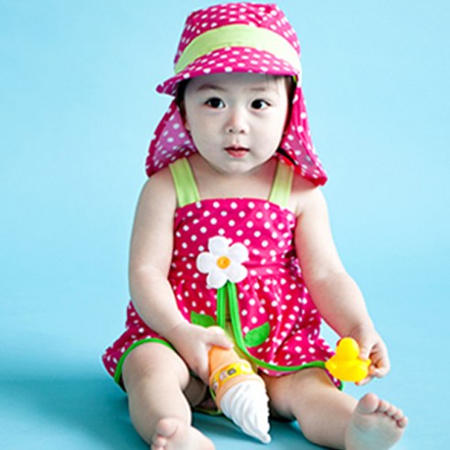 배냇베이비 유아용 핑크팬지 우주복수영복