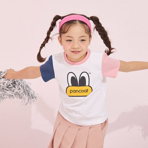 팬콧 아동용 팝아이즈 배색 반팔티