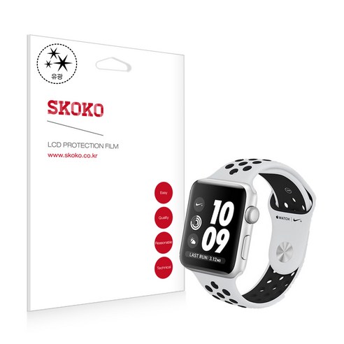 스코코 애플워치3 38mm 유광전신 외부보호필름 2p, 1세트