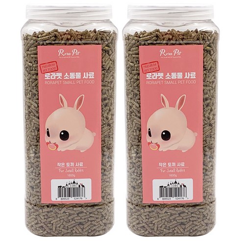 로라펫 소동물 작은 토끼 사료, 1600g, 2개