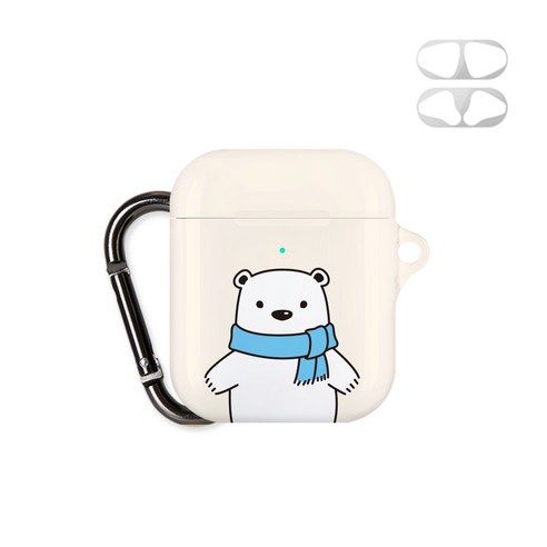 머큐리 애니멀 키링 디자인 에어팟 케이스 + 철가루 방지 스티커, 파란곰
