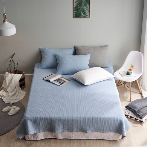 에코데코 로지 고정밴딩 침대패드 + 베개커버 세트, 블루