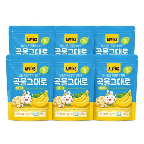 엘빈즈 쌀눈 담은 건강한 쌀과자 곡물 그대로, 바나나맛, 6개, 30g