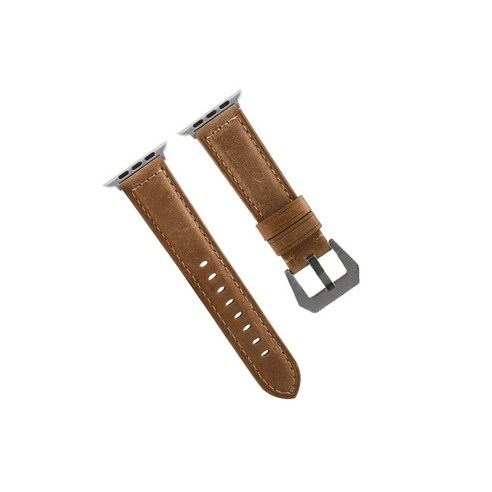 비쉐르 애플워치 3/4/5 실버 펜타곤 버클 레더 밴드 (38/40mm 호환 가능), 브라운, 1세트