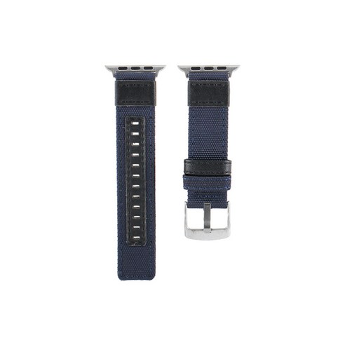 비쉐르 애플워치 3/4/5 미니멀 빈티지 패브릭 밴드 (42/44mm 호환 가능), 버클(실버), 스트랩(블랙), 1세트
