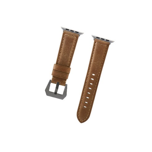 비쉐르 애플워치 3/4/5 펜타곤 버클 레더 밴드 (42/44mm 호환 가능), 버클(실버), 스트랩(브라운), 1세트