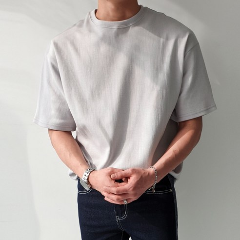제이에이치스타일 남성용 오버핏 무지 반팔 티셔츠