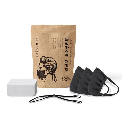 독립면 마스크 블랙 XL 3p + 부직포 필터 30p + 안아파 밴드 세트, 1세트
