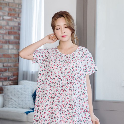도씨 여성용 자연인견 반팔 잠옷 원피스
