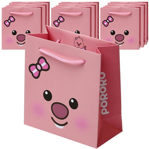 포포팬시 위드 뽀로로 쪼꼬미 쇼핑백 10p, 옐로우,핑크