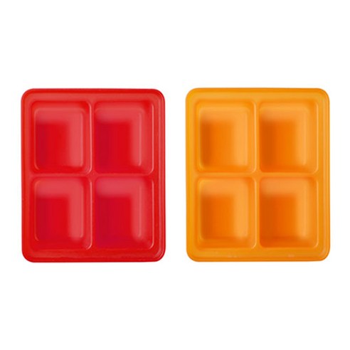 베니앙 실리콘 다용도 냉동 보관 멀티 큐브 4구 x 2종 세트, 레드, 오렌지, 2개