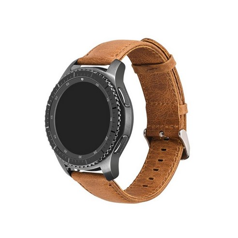 디씨네트워크 갤럭시 프론티어/기어S3/워치3 22mm 클래식 프론티어 고급 가죽 시계줄 (45/46mm 호환 가능), 카멜브라운, 1개
