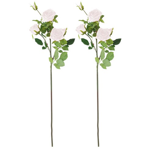 블럭마트 조화 북유럽풍 장미 5송이 x 2세트, 화이트