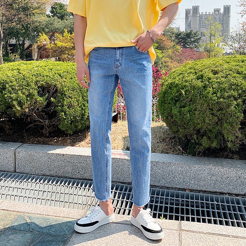 머시따 남성용 중청 와이드핏 워싱 데님 팬츠