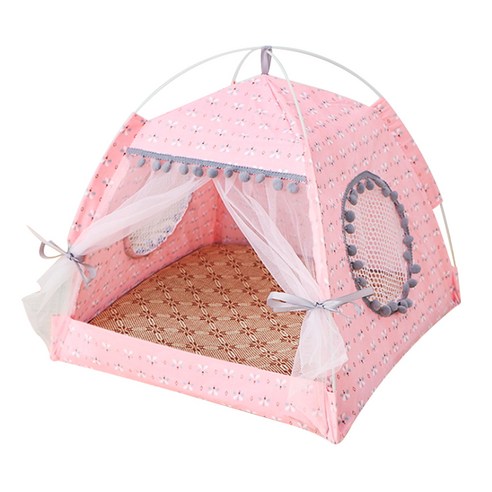 알럽펫 사계절 접이식 방울 텐트, 핑크 플라워