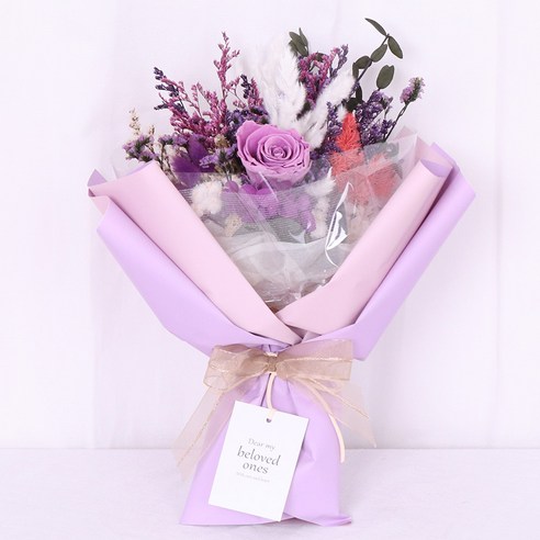 프리저브드 장미 꽃다발 + 쇼핑백, 라벤더
