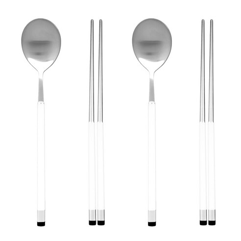보겐 스퀘어 투톤 샤틴 수저 2인 세트, 화이트, 숟가락 2p + 젓가락 2벌